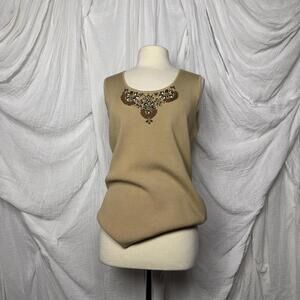 Vintage Indie Cottage Ruby Rd. Beige Embellished Tank Top 3X